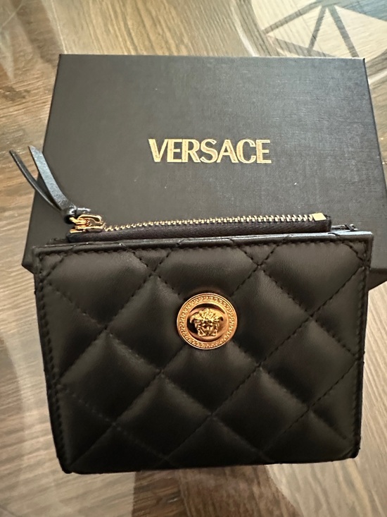Versace Handbags - Versace Black Quilted Medusa Zip Coin Pouch with Gold Emblem